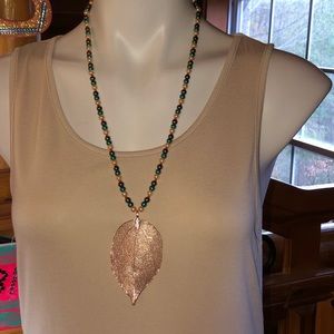 Gold/bronze leaf beaded necklace long New